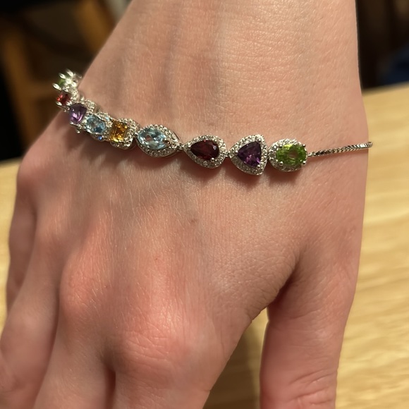 Multi-colored precious gems clasp bracelet - Picture 6 of 7